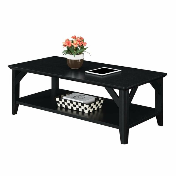 Convenience Concepts 16.5 x 23.25 x 47.25 in. Winston Coffee Table with Shelf - Black Wood 121282BL